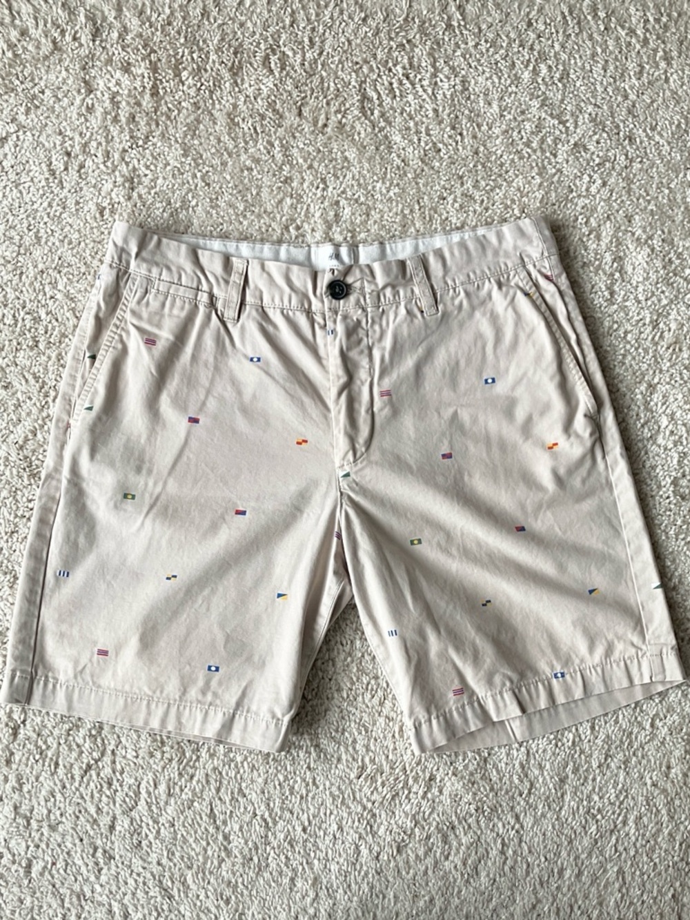 H&M | Light Tan Shorts with Multicolor Nautical Flags